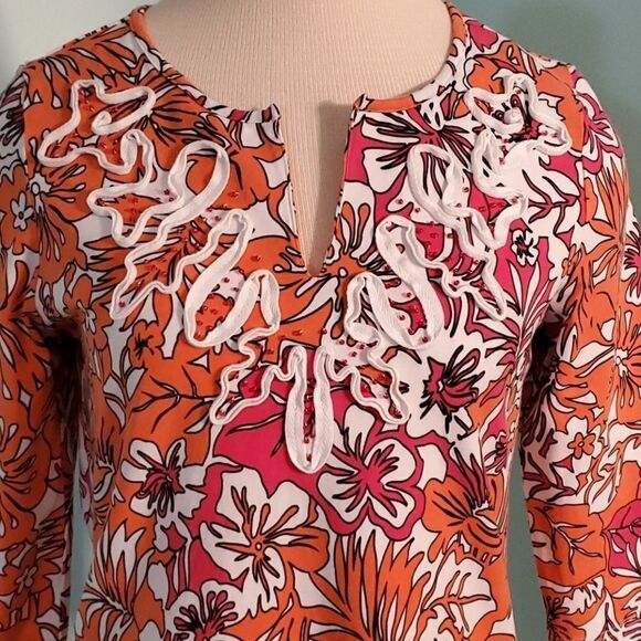 Palm‎ Island top, size small. Orange floral print. - Picture 3 of 7